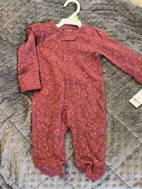 Carter's Floral Print Cotton Long-Sleeve 2-Way Zip Sleep & Play, Girl's NWT 3M